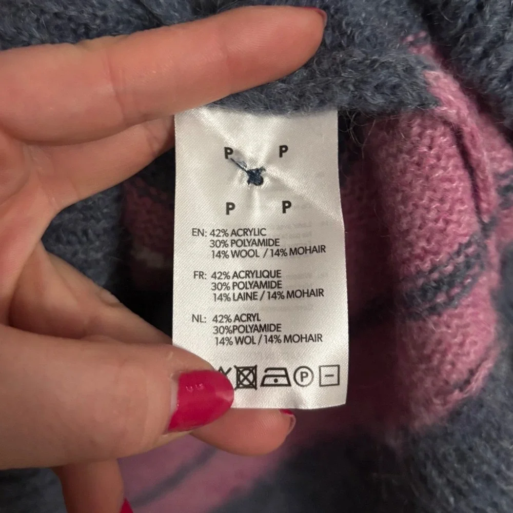 Pop Trading Company | Captain Knitted Cardigan Mohair Blend Anthracite Pink Sz M